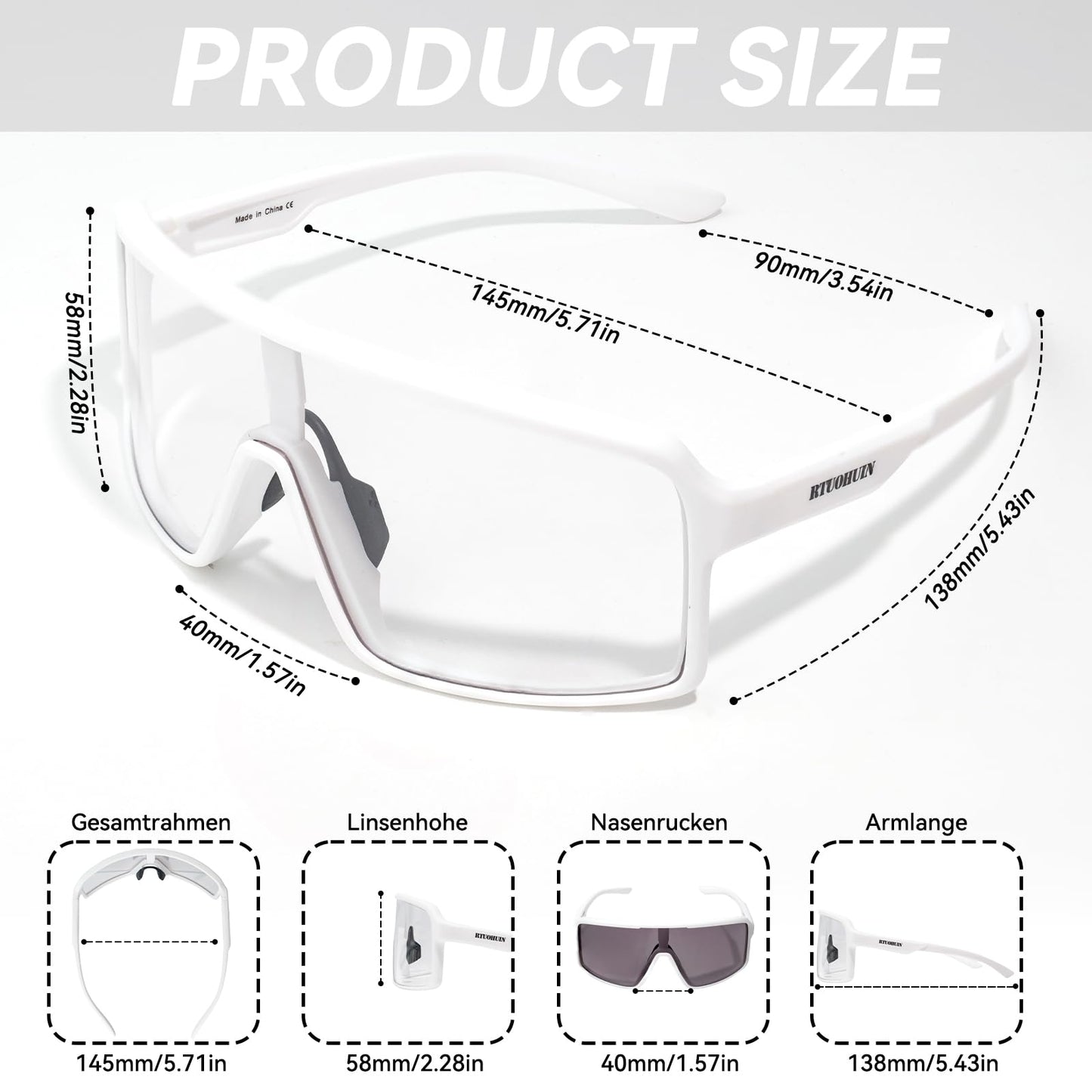 RTUOHUIN Self-Tinting Cycling Glasses for Men Women Photochromic Sports Sunglasses UV400 Protection Clear Road Cycling Glasses TR90 Frame Fast Cycling for Cycling, Running, Outdoor Sports - Sand-White