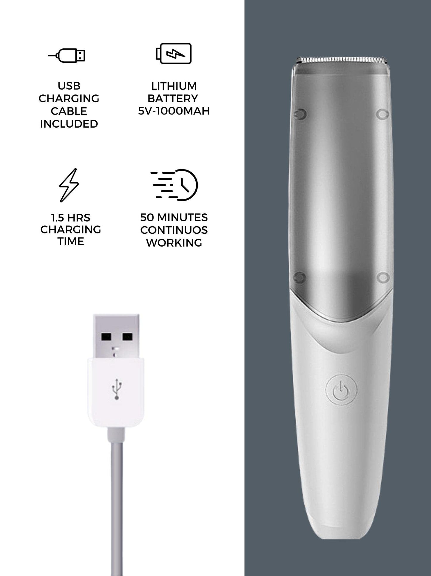 Children's hair clipper. Silent wireless hair trimmer 48dB, Waterproof IPx7. Hair clipper for kids with ceramic blade for sensitive skin and USB charging cable.