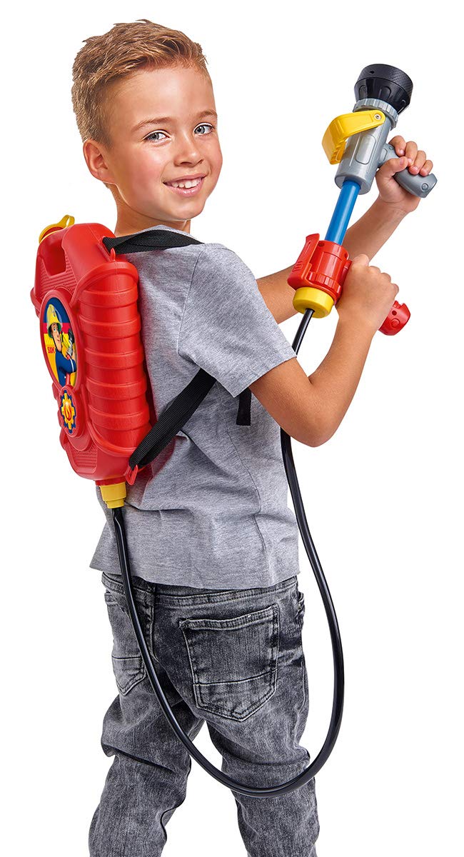 Simba 109252293 - Fireman Sam Firefighter Tank Backpack & 109252398 - Fireman Sam Fire Extinguisher Pro, with air pressure mechanism, tank volume: 900ml, 31cm, for kids aged 3 years and up