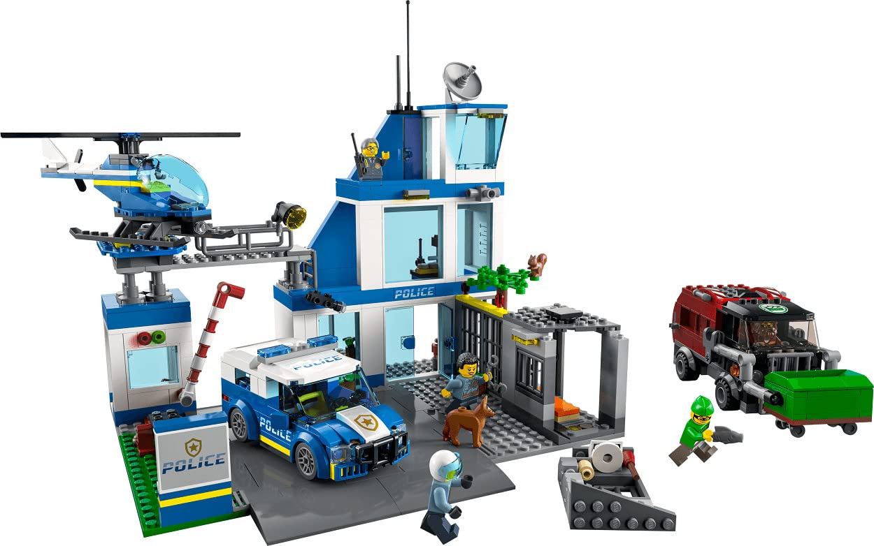 LEGO 60316 City Police Station with police car, garbage truck, and helicopter. Building kit with 3 figures, police toy for boys and girls 6+. Great gift for kids.