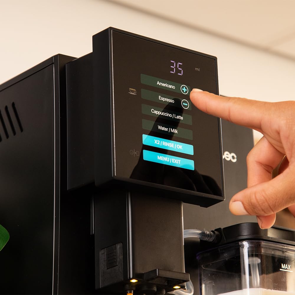 Cecotec Superautomatic Espresso Machine Cremmaet Compactccino Black, 19 Bar, Thermoblock System, fresh ground beans with Plug&Play, 150g coffee bean tank grinder, 1.1L water tank, 400ml milk.