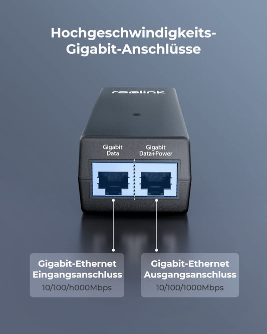 Reolink Gigabit PoE Injector, provides PoE+ 30W or PoE 15.4W, distance up to 100m, Plug & Play, suitable for PoE cameras/video doorbells.