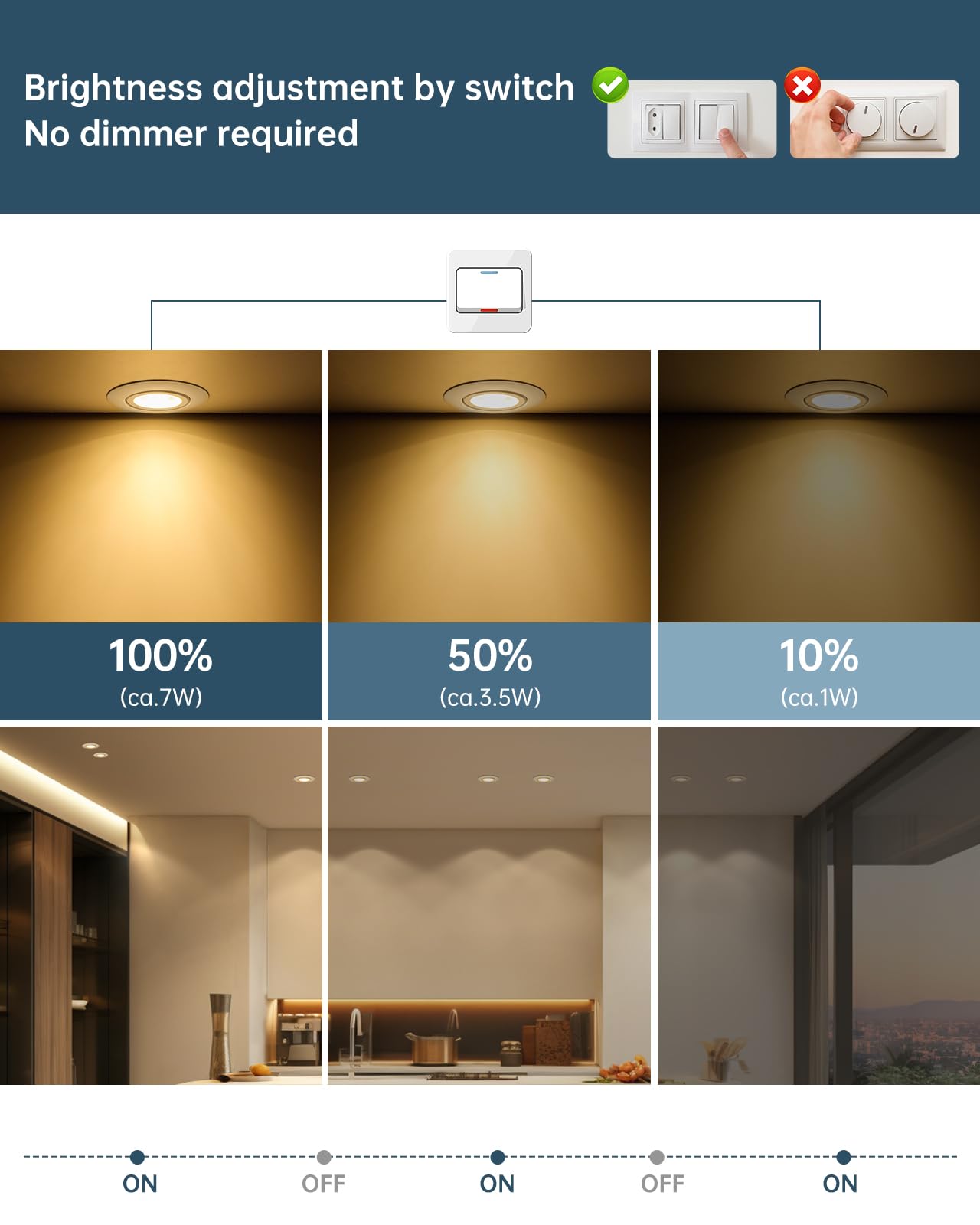Schiele LED recessed spotlights, flat spots, 230V, dimmable, 68-78mm cutout, 7W warm white ceiling spots, white IP44 for bathroom living room, set of 12.