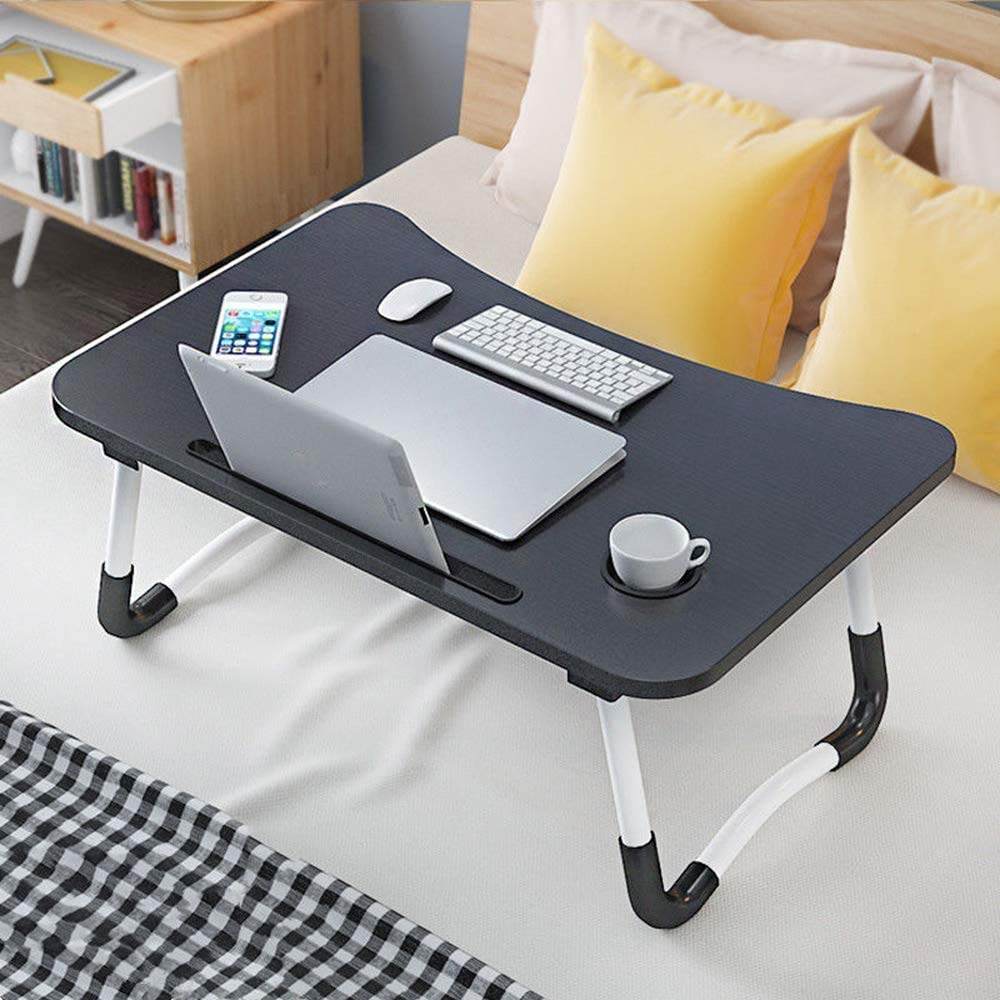 Astory laptop table, bed tray, laptop desk for bed & couch, breakfast tray with foldable legs and cup slot for breakfast in bed, recliner, sofa, 60×39 cm, black