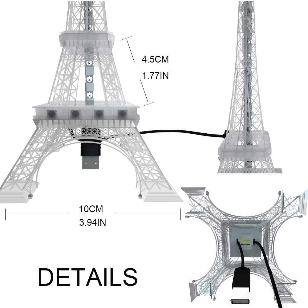BTF-LIGHTING USB 5V Romantic Eiffel Tower Built-in Color Changing Night Light 9.8 Inch 48 LEDs WS2812B RGB Mini Night Light Desk Table Lamp Birthday Gift