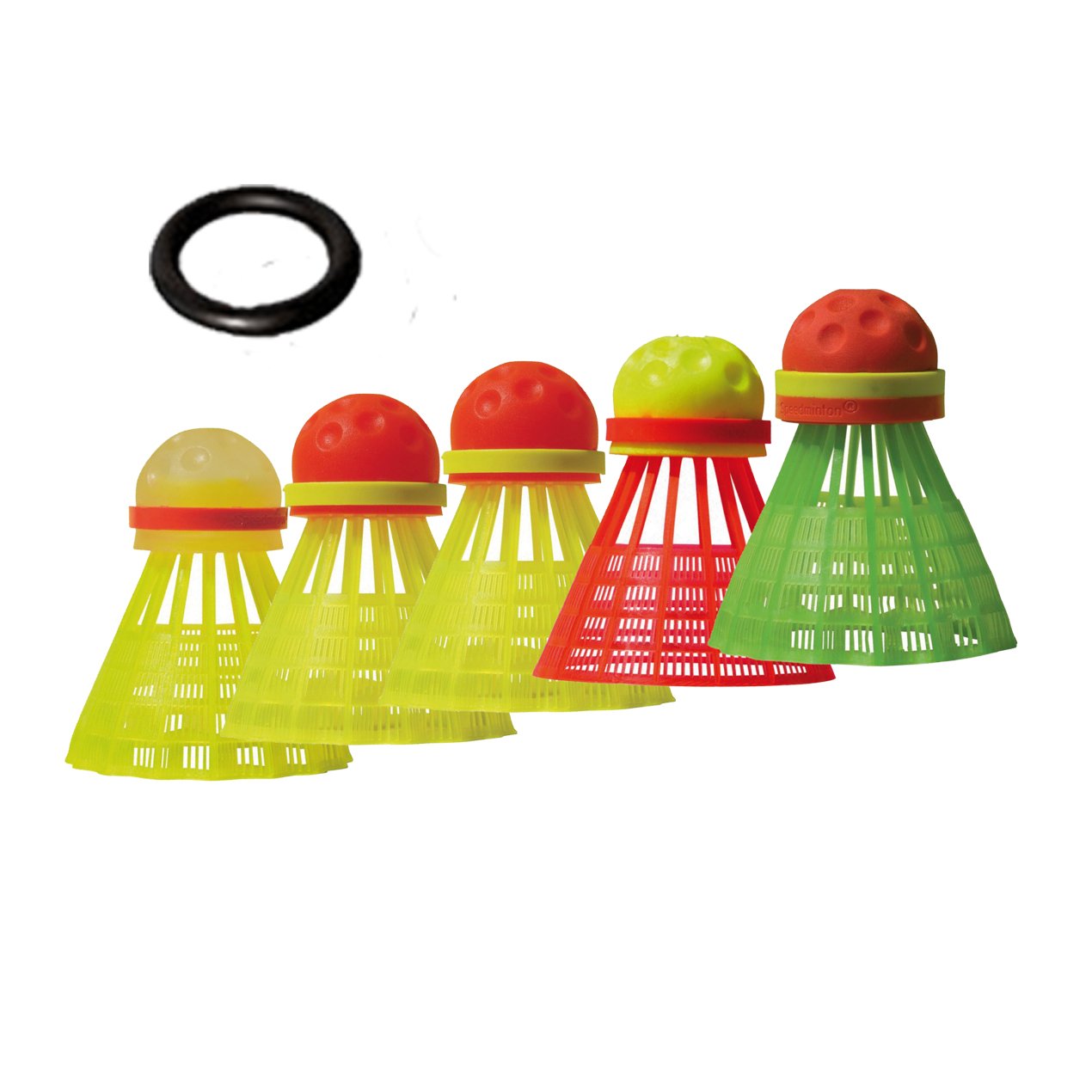 Speedminton Mix Speeder - 5 pack of mixed Speed Badminton/Crossminton balls including Windring & Night Speeder - 3 pack of glowing Speed Badminton/Crossminton balls including Windring.