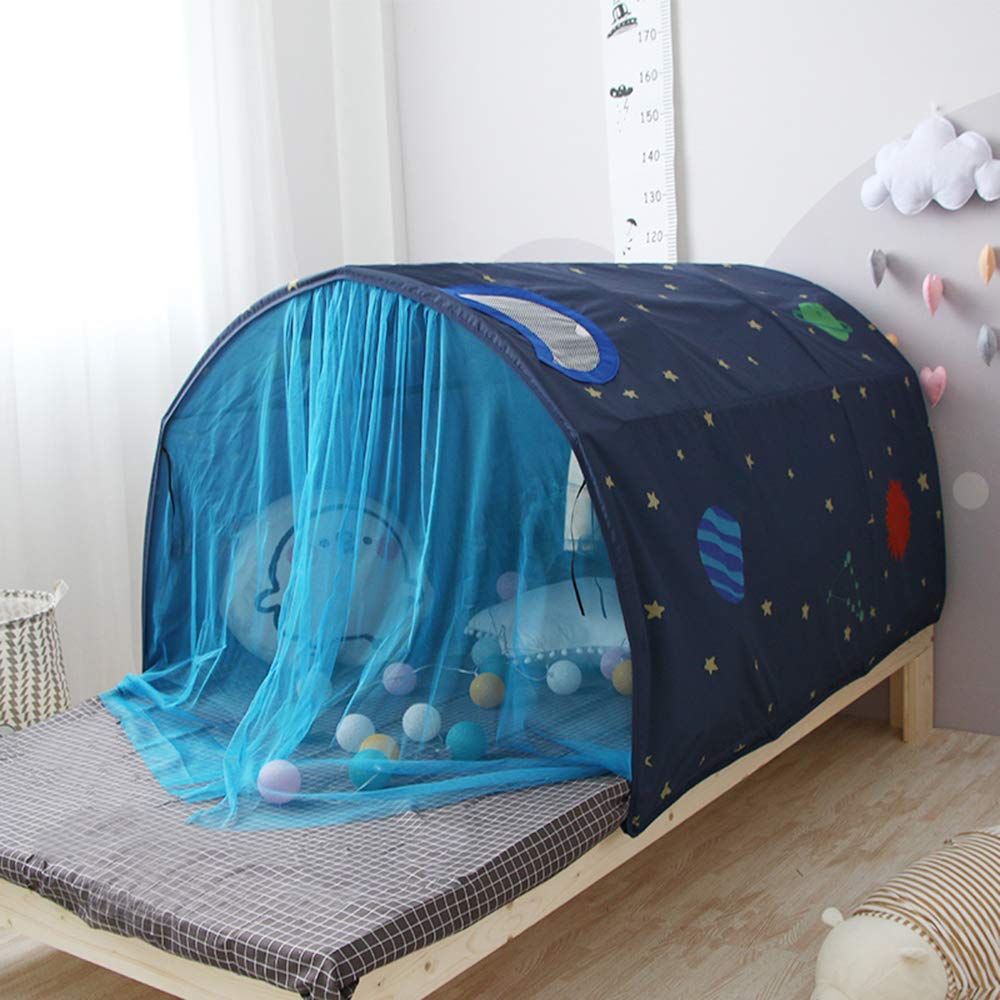 Powcan kids play tent for boys and girls, Galaxy starry sky playhouse tent for children. Pop up tent with double mesh curtain and carry bag for indoor and outdoor games. Size: 140x100x80cm.
