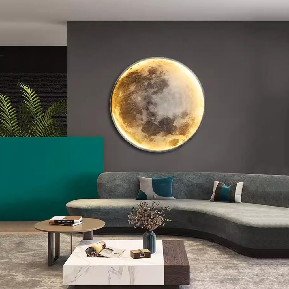 Modern LED wall light indoor dimmable moon wall lamp with plug round moon design decorative lamp wall bedside lamp with cable 3000K-6000K remote control ceiling light bedroom wall lighting Ø50CM