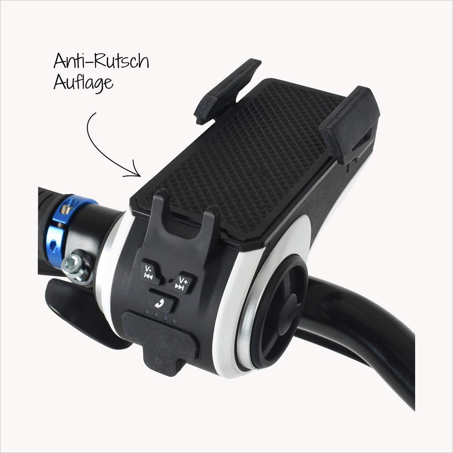 FISCHER smartphone holder with music box and power bank for bicycles, universal holder for smartphones with 50 - 90 mm width.