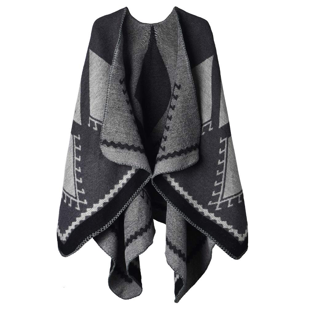 Winter Warm Poncho Scarf Wrap - Autumn Open Front Cape Windproof Knit Wool Coat Blanket Cap-Scarf Oversized Winter Blanket Reversible Thick Cardigan Coat for Women Girls Festive Gifts