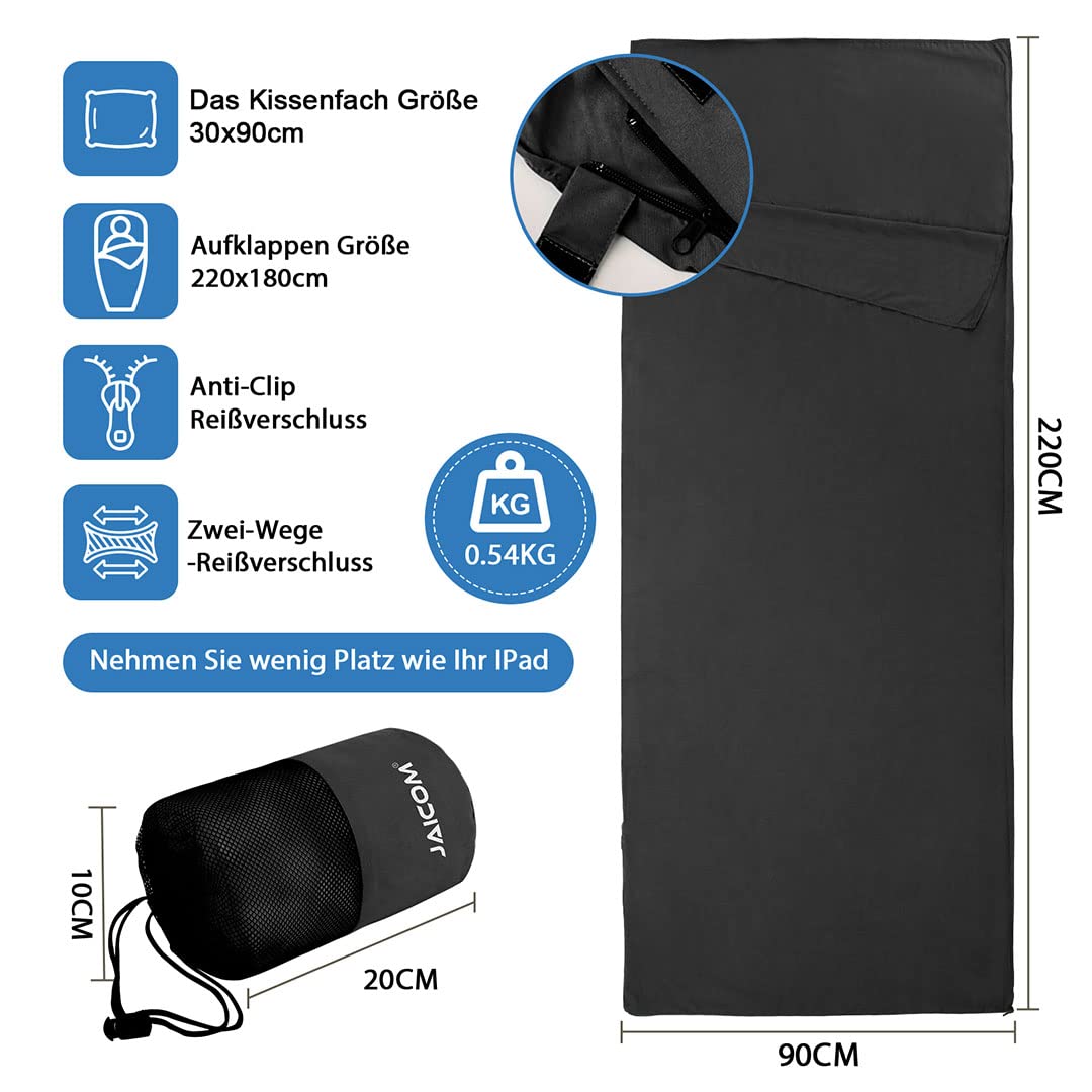 JAICOM Hut sleeping bag, ultra light silk sleeping bag for travel, 2in1 hut sleeping bag, comfortable and soft sleeping bag small packing size made of microfiber, ideal for backpacking, hotels