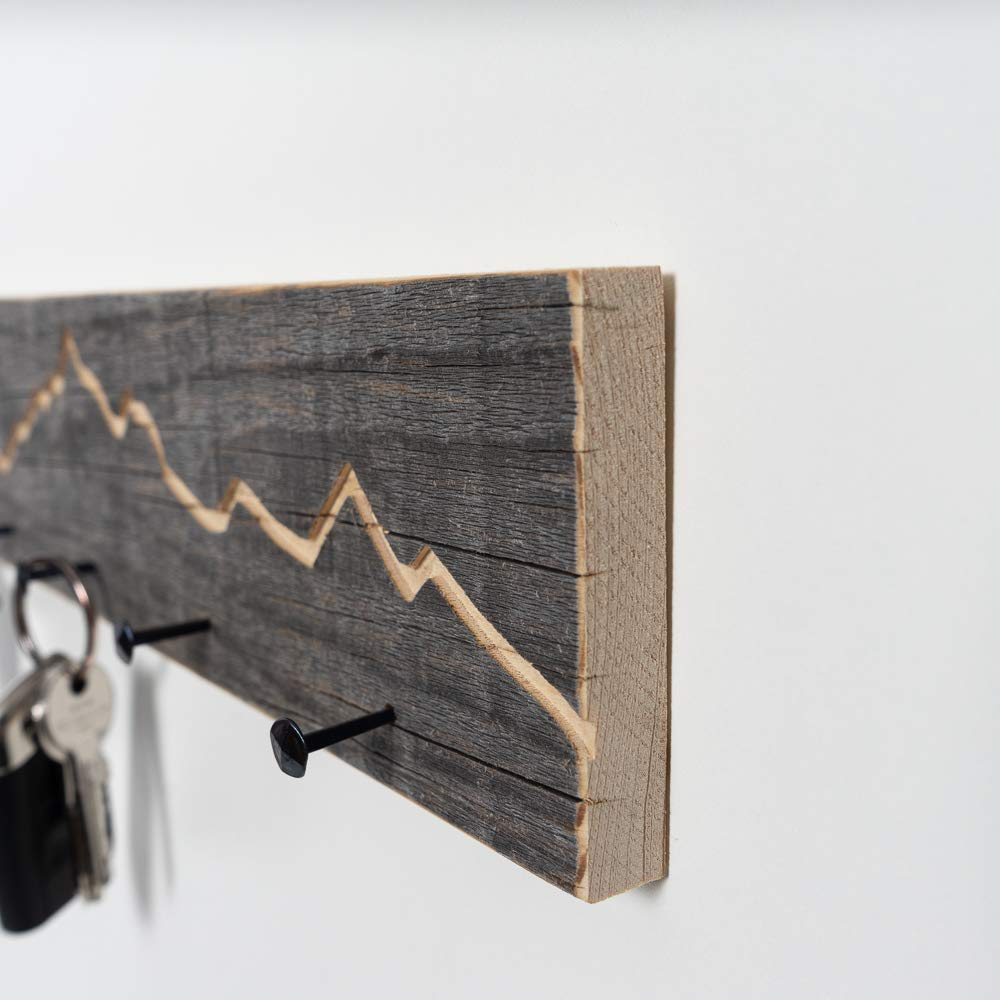 Rustic key rack with mountain silhouette, 40 cm - Handmade in Bavaria - Key cabinet and holder in mountain design - Key rack, wooden wall decoration, rustic and modern.