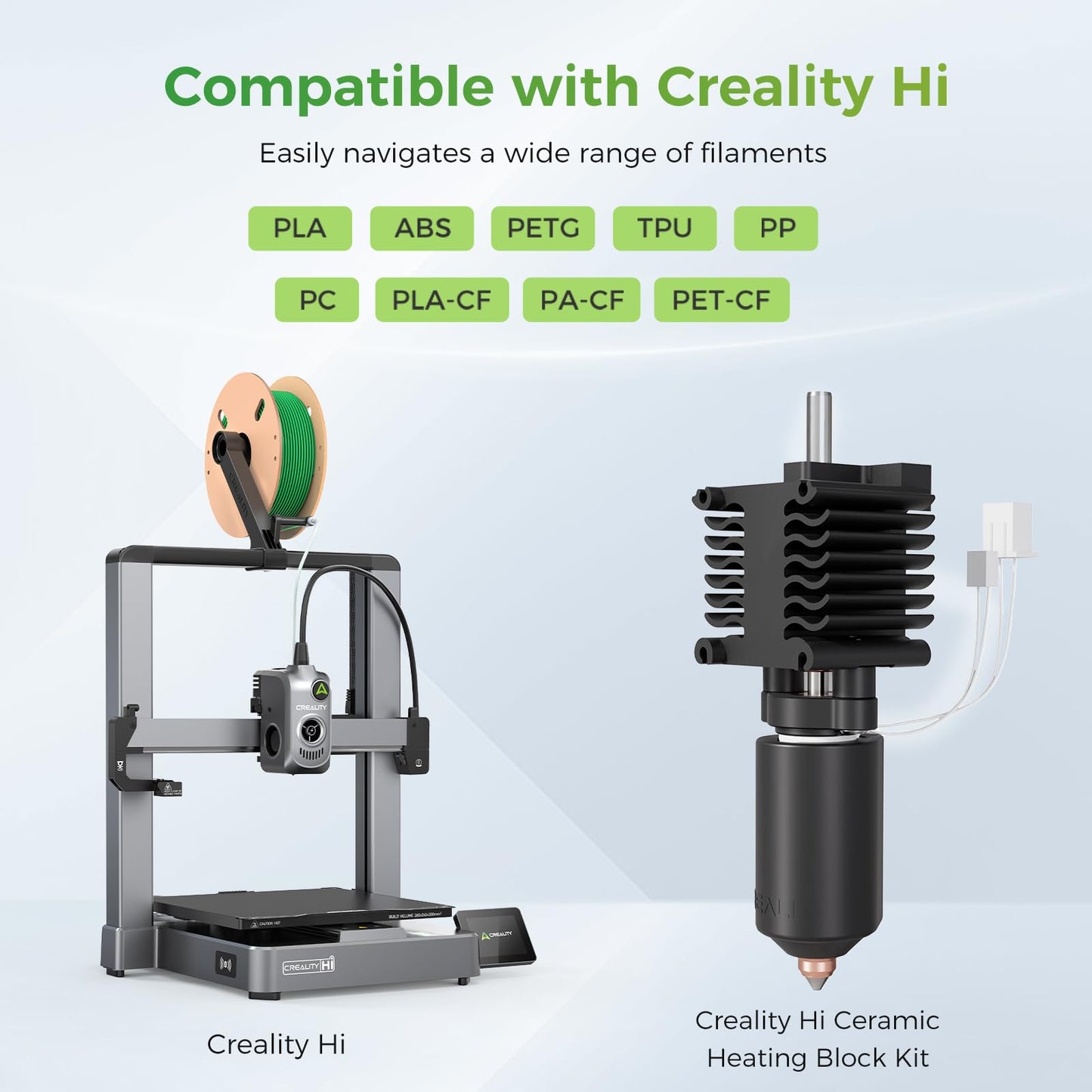 Creality Hi Combo Ceramic Heating Block Kit, official Creality Hi Hotend, upgraded Unicorn Quick-swap Nozzle 3D printer accessory, 300°C high temperature resistance, integrated all-metal design.