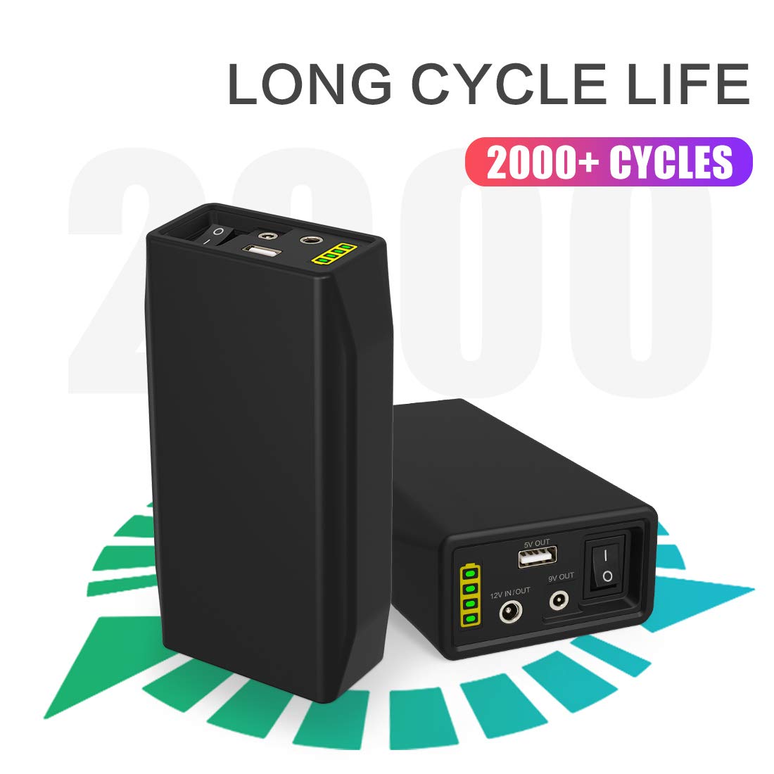 TalentCell Powerbank, LiFePO4 Battery, 12/9/5V Lithium Iron Phosphate Battery, rechargeable, 12.8V 6000mAh 76.8Wh, with charger, for LED light strips, CCTV cameras, etc, Black