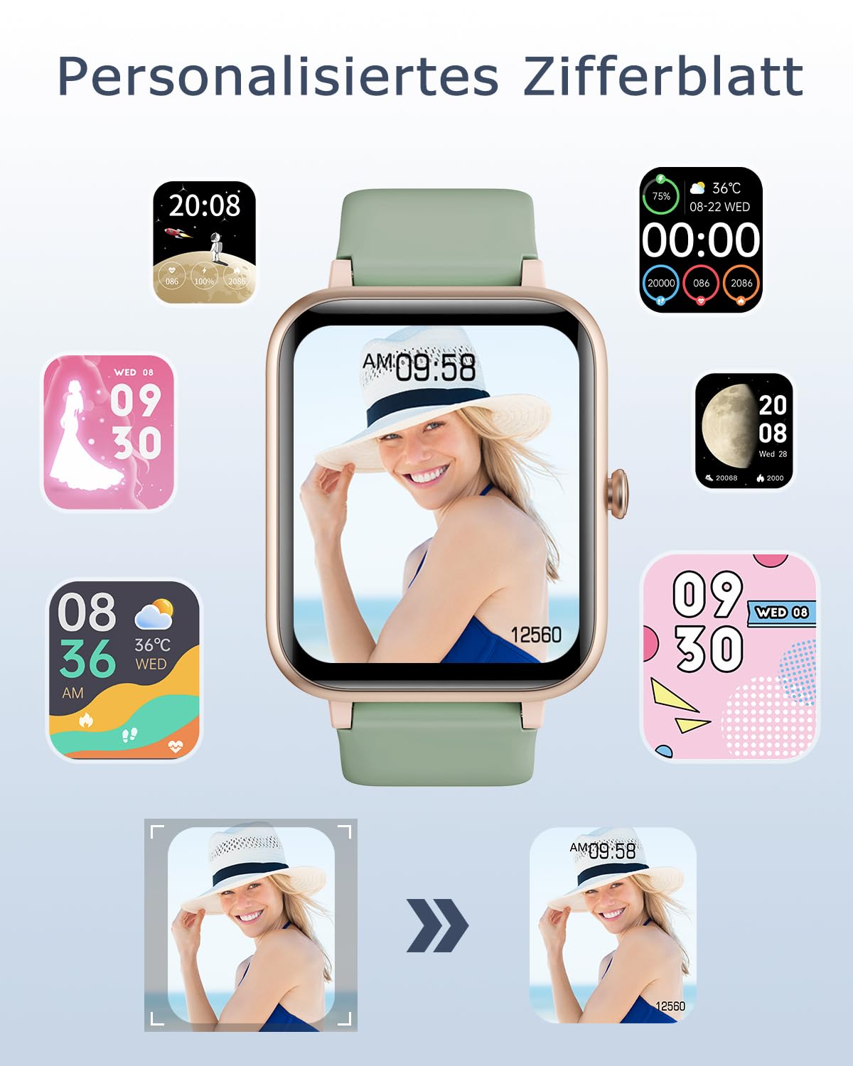 GRV Smartwatch for men and women with phone function, fitness watch with heart rate monitoring, SpO2, pedometer, sleep monitor, multi training modes for iOS Android phone