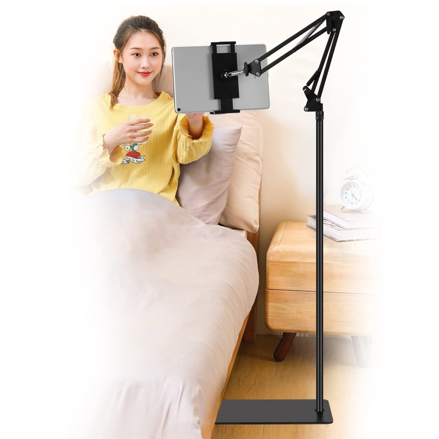 Tablet floor stand, adjustable, universal, 360 degree rotatable, metal tablet holder, phone stand for iPad/iPhoneX/iPad Pro or other 4.5-13 inch devices (black)