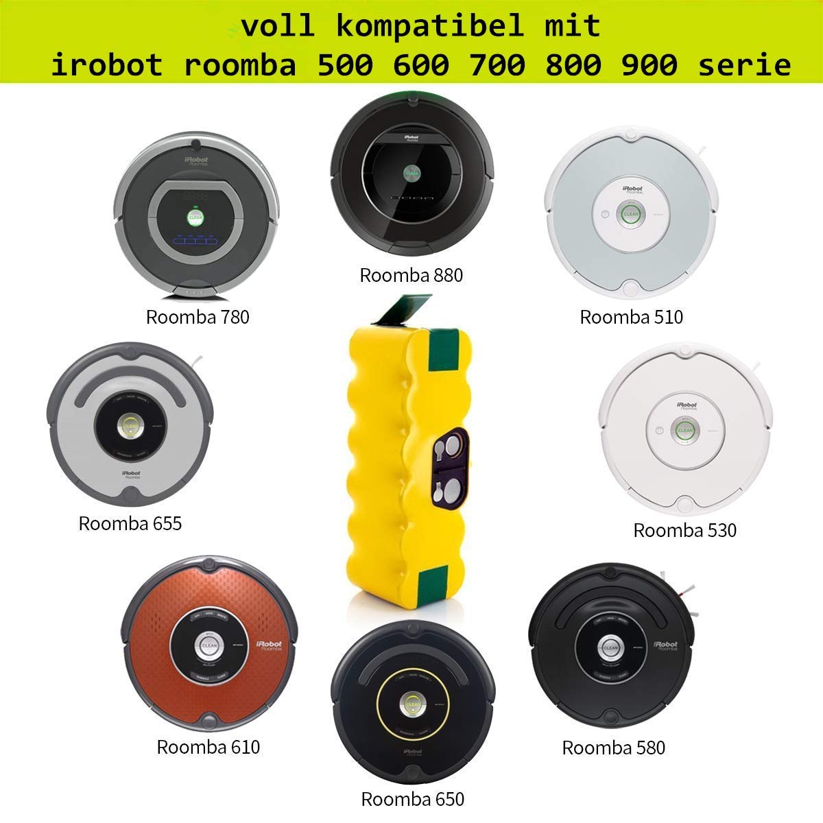 5500mAh battery for iRobot Roomba, FLYLINKTECH 14.4V replacement battery for Roomba, NI-MH battery for iRobot Roomba 500 600 700 800 Series compatible with R3 irobot 581 450 700 605 621 880 785 battery
