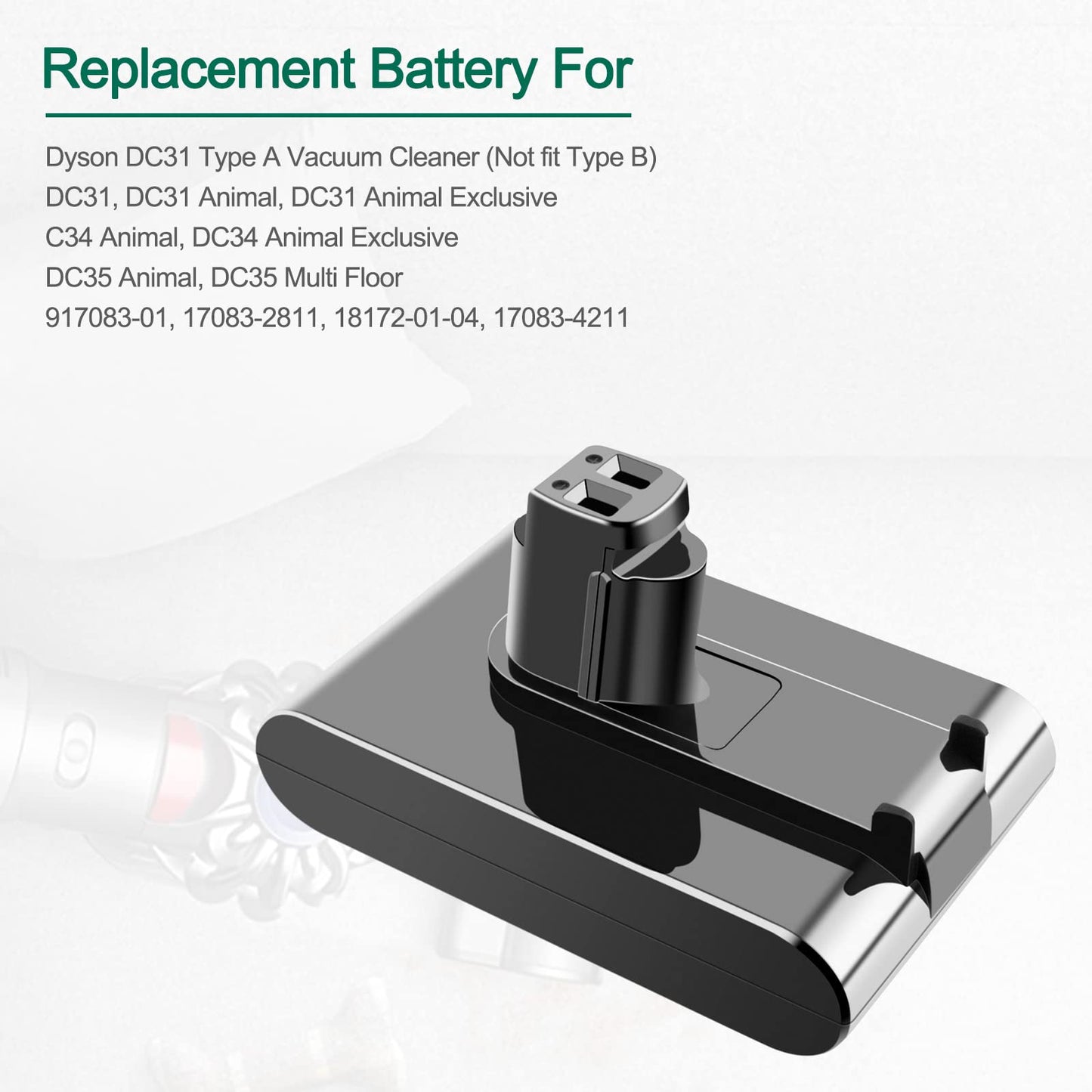 ADVTRONICS 22.2V Replacement Battery Compatible with Dyson DC31 DC34 DC35 DC44 917083-01 17083-2811 18172-01-04 17083-4211 Replacement Battery for Dyson DC34 (only fits Type A)