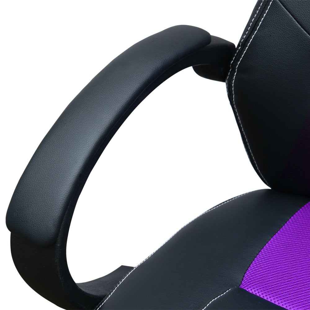 Panana office chair, PU leather+mesh desk chair, gaming chair with high backrest, swivel adjustable height computer chairs (Black+Purple)