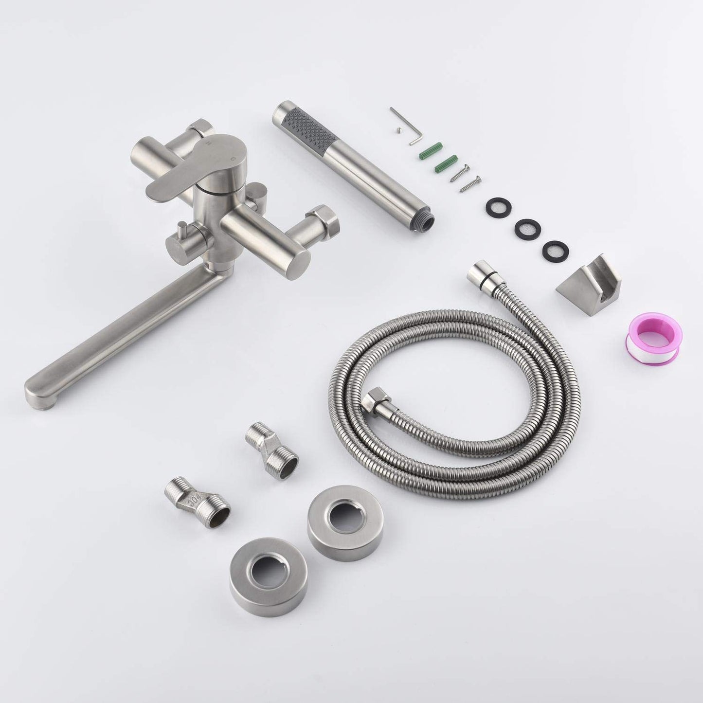 HomeLava bathtub faucet with handheld shower bathtub faucet surface mounted single lever mixer for wall mounting brushed stainless steel tub valve with diverter single lever faucet mixer with 1.5m shower hose