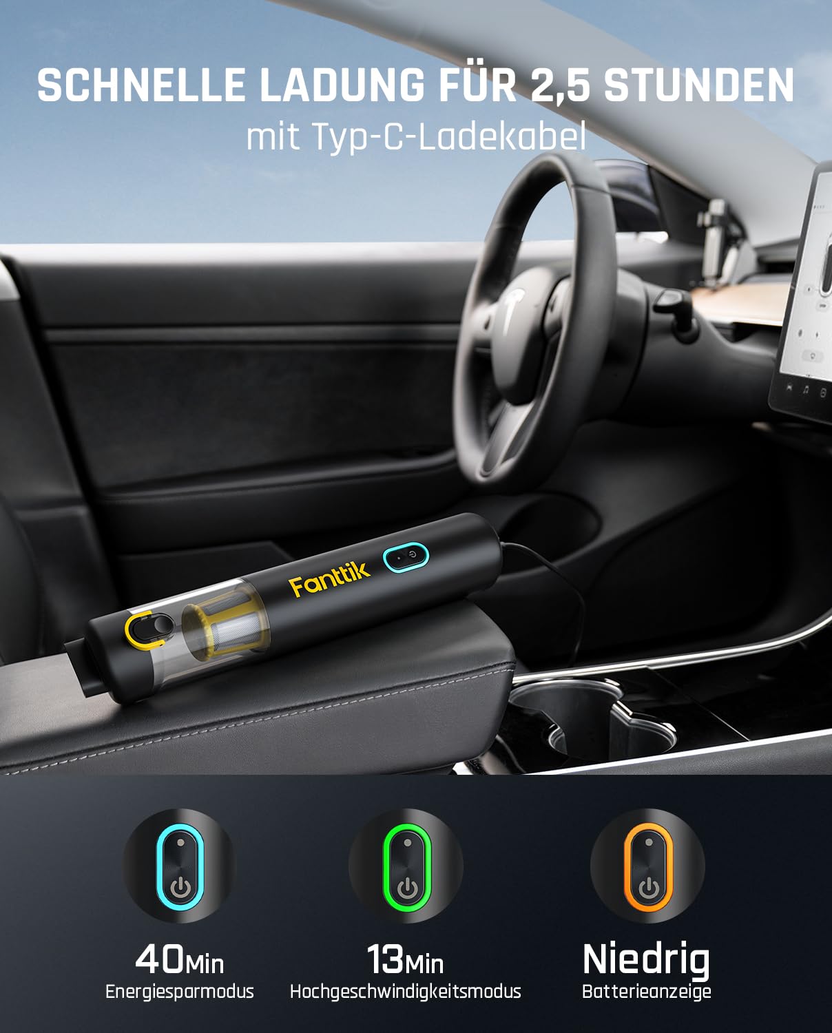 Fanttik Slim V8 Apex Battery-powered Car Vacuum with high performance, 19000 Pa/45 AW, RobustClean™ Handheld Vacuum 4-in-1 Mini Air Blower Pump, Portable Vacuum for Car, Office Desk, Keyboards