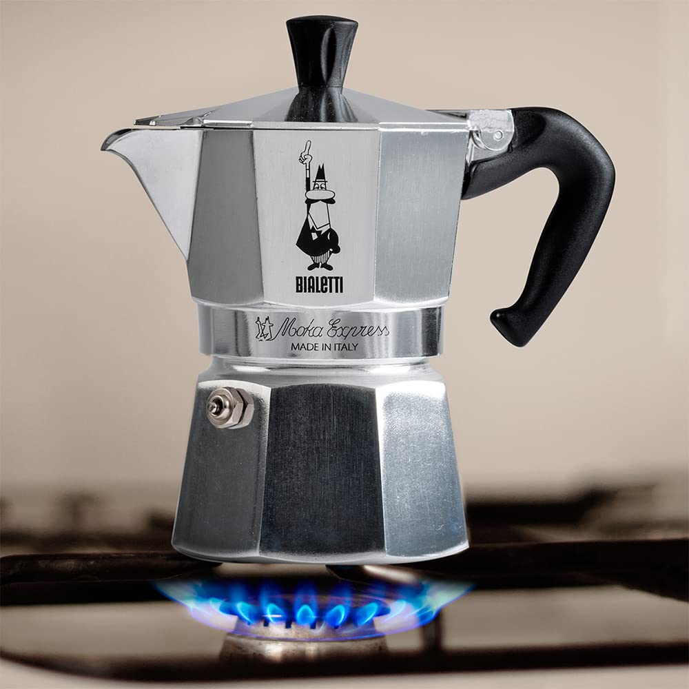 Bialetti Moka Express Aluminum Stovetop Coffee Maker (2 cups), 90 milliliters, Silver/Black, 8 x 11 x 11 cm