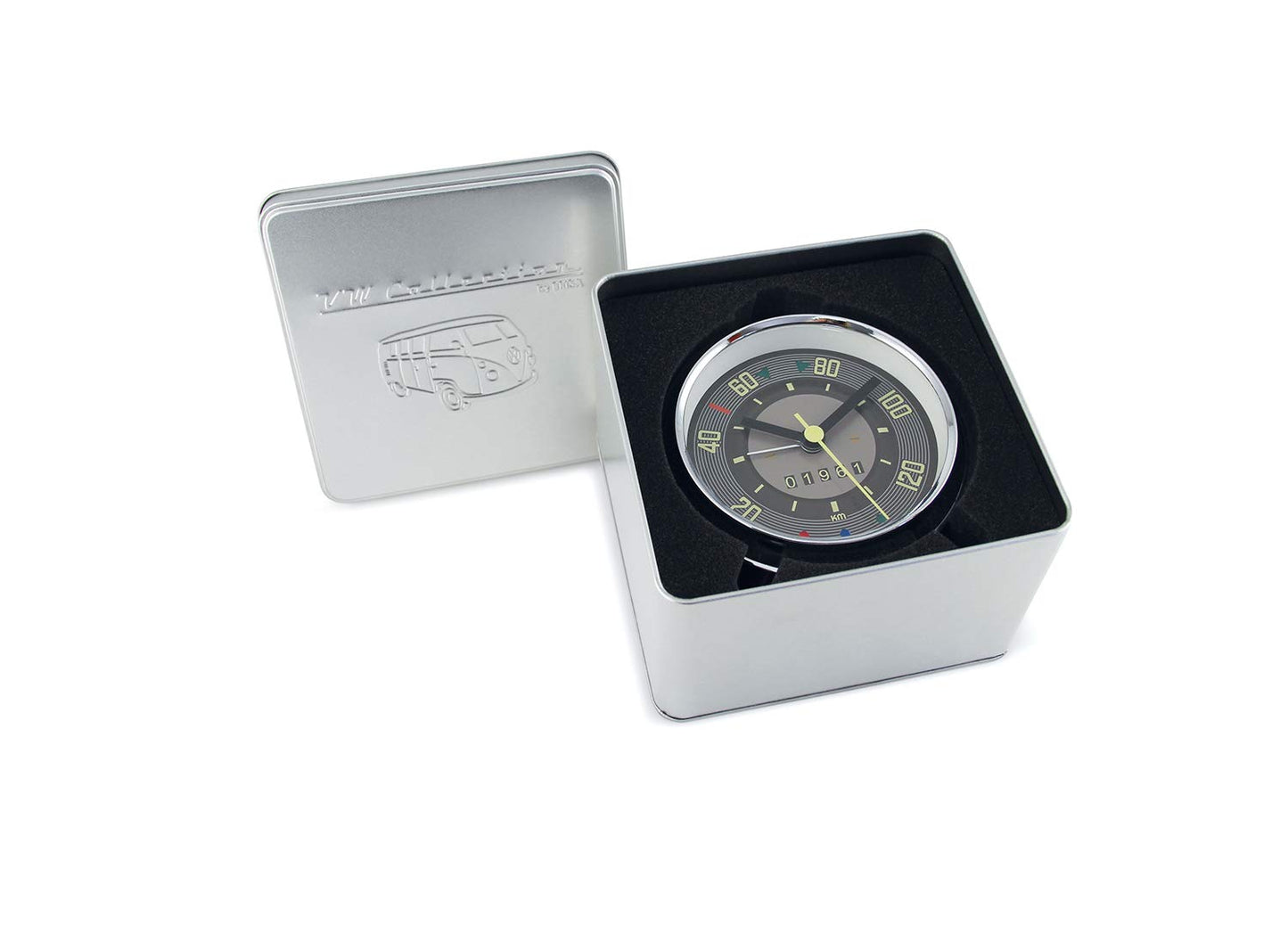BRISA VW Collection - Volkswagen clock-watch-timepiece in the speedometer design of the T1 Bulli Bus in an elegant gift box (Speedometer/Red)
