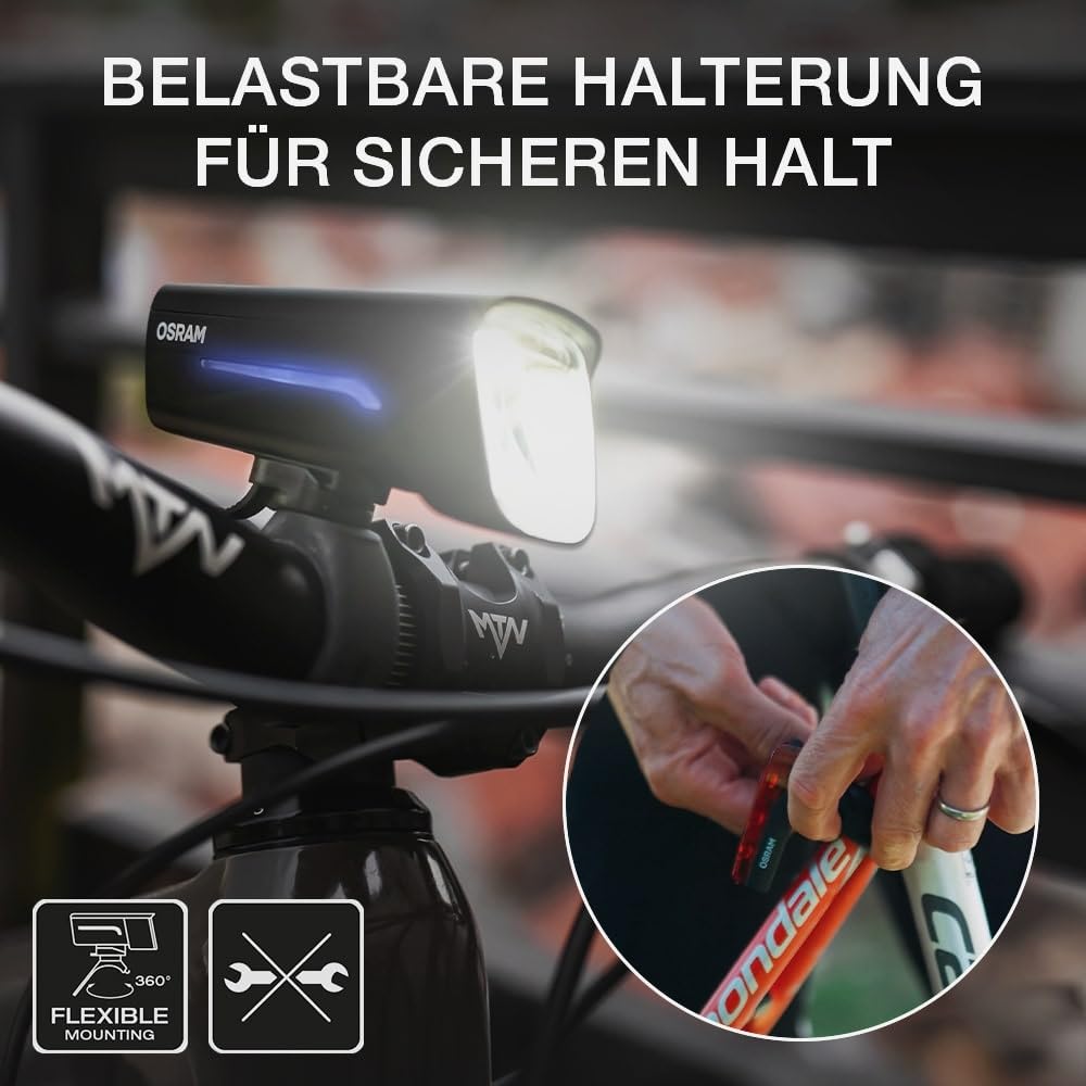 Osram LEDsBIKE® Race 100 Set - bike light set - including automatic brake light function.