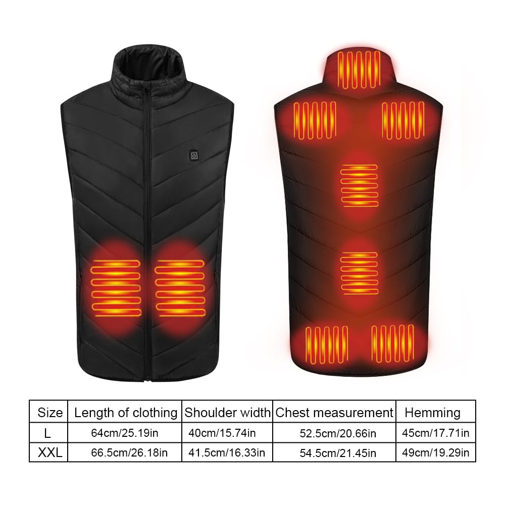 EBKCQ Heated Vest for Men Women, USB Rechargeable Heated Jacket with 3 Levels of Temperature and 9 Heating Areas, Waterproof Electric Heating Vest (L)