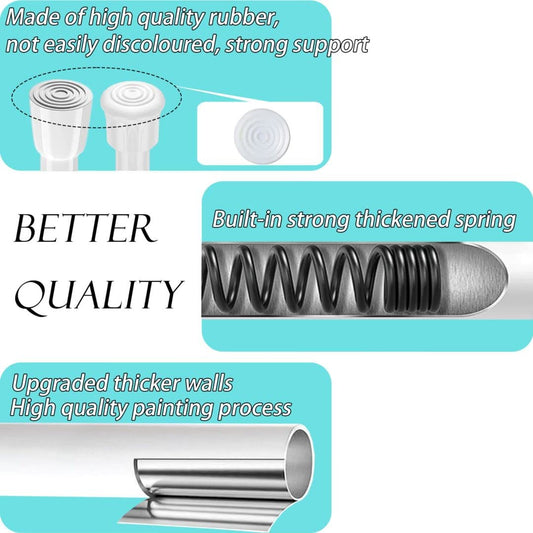 2 pieces clamp rod for curtains, telescopic rod for clamping, tension rod without drilling extendable curtain rod for bookshelf bedrooms DIY shelf - White, 60-105CM (13mm diameter)