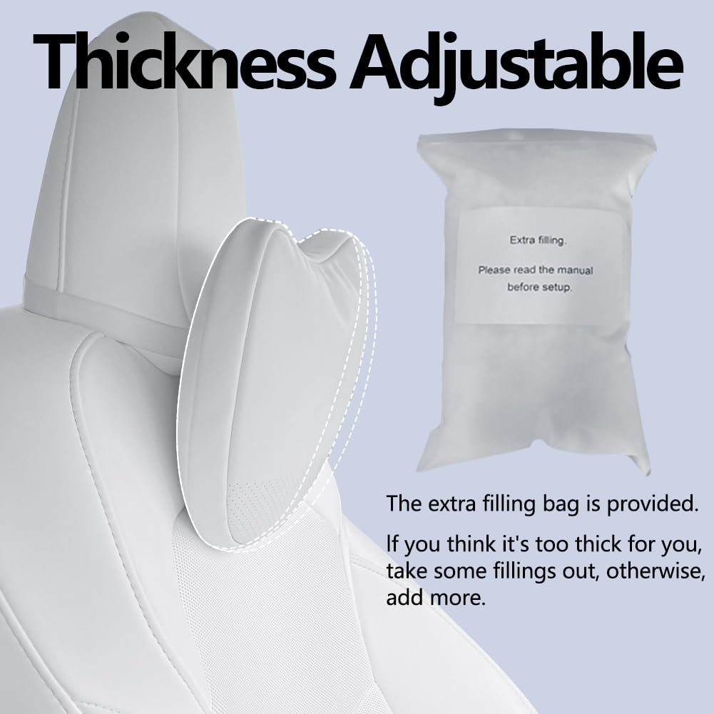 TESBEAUTY Upgraded Auto Headrest Pillow 2 Pack Genuine Nappa Leather Car Neck Pillow Tesla Model Y Model 3 Model X Model S Universal Fit Neck Support Pillow White