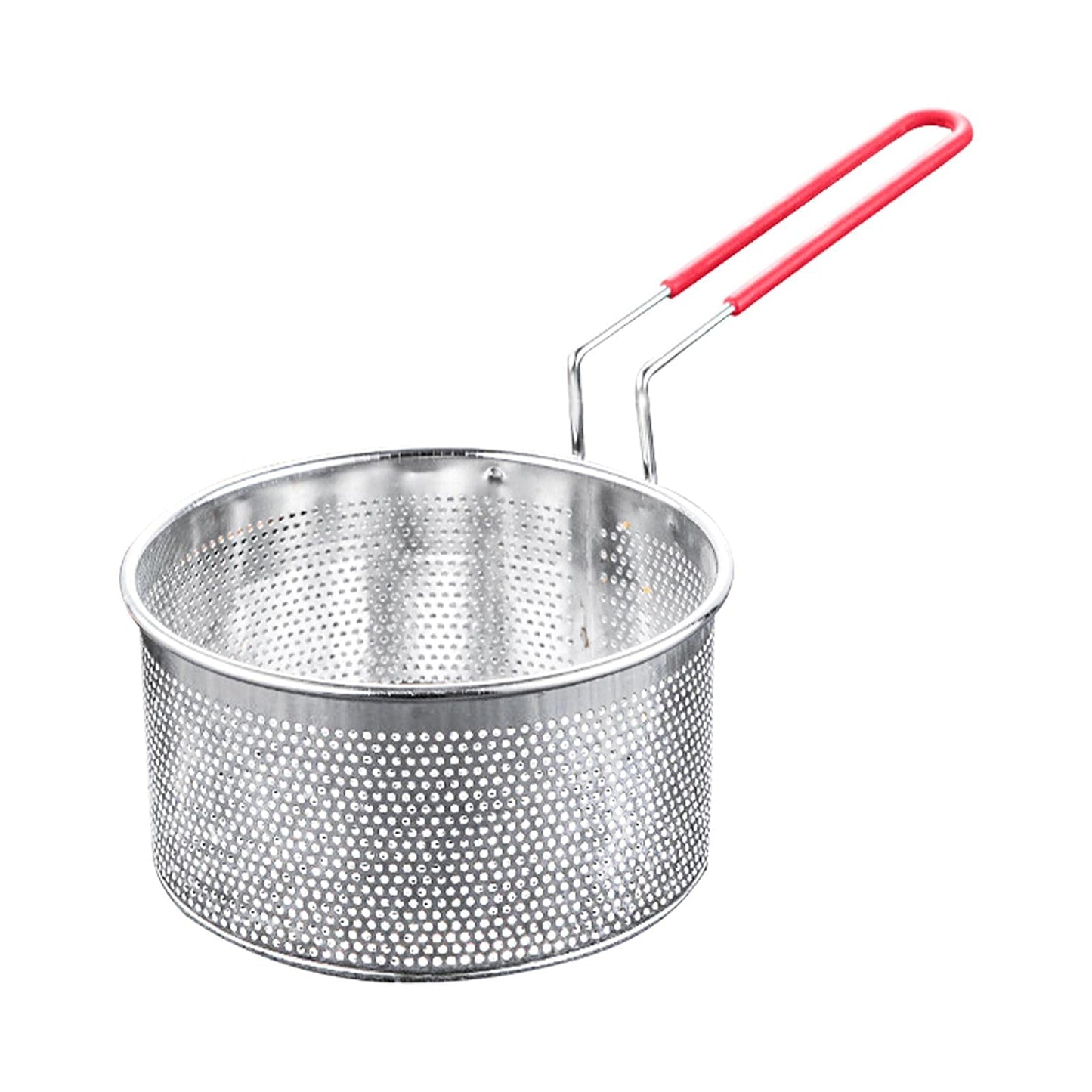 DASNTERED Deep Fryer Basket with Handle, Long Handle Fry Basket Universal Stainless Steel for Pot Round Food Strainer Basket, 18 cm