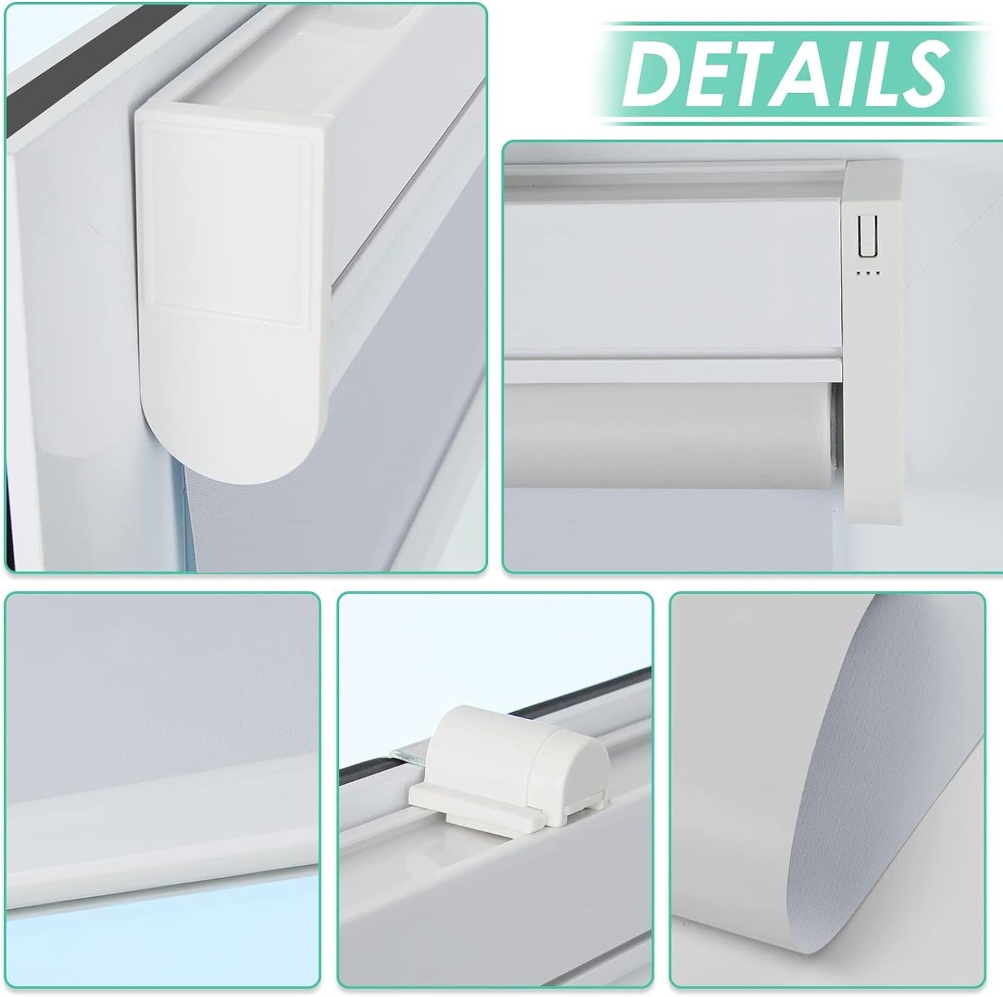 All in Electric Roller Blinds with Remote Control, White Blackout Blind, W120 x H130 cm white, Clamp Holder Without Drilling & With Drilling, Window Blind Inside 100% Sun Protection.
