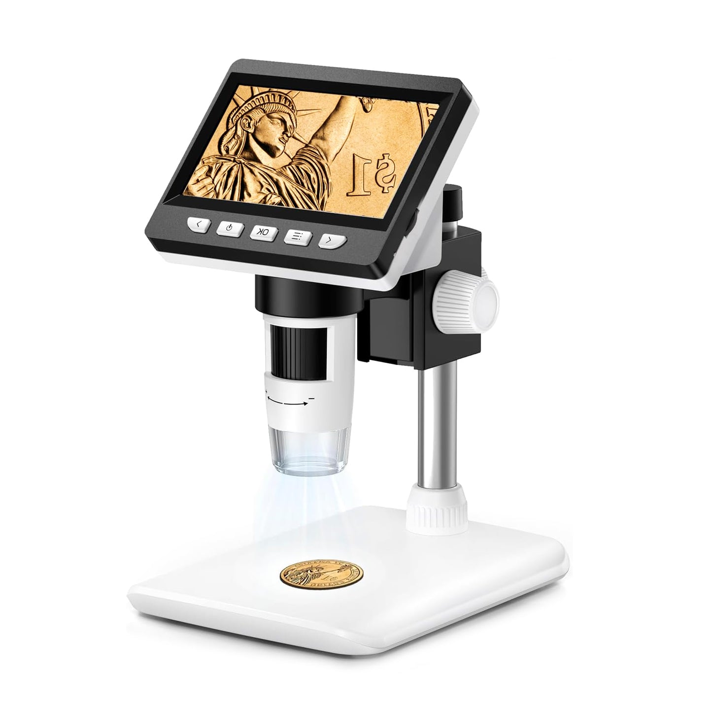 GlobalCrown Microscope for kids/adults, digital microscope with 4.3 inch screen, 1000X magnification and 8 adjustable LED lights, compatible with Windows/Mac.
