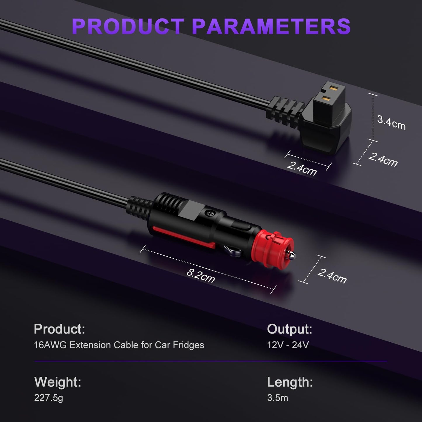 12V car extension cable 3.5M for Dometic, Alpicool, Waeco CF, ARB, Setpower, ICECO coolers. Cigarette lighter plug 12 Volt car fridge power cable DC 12V replacement cable for coolers.
