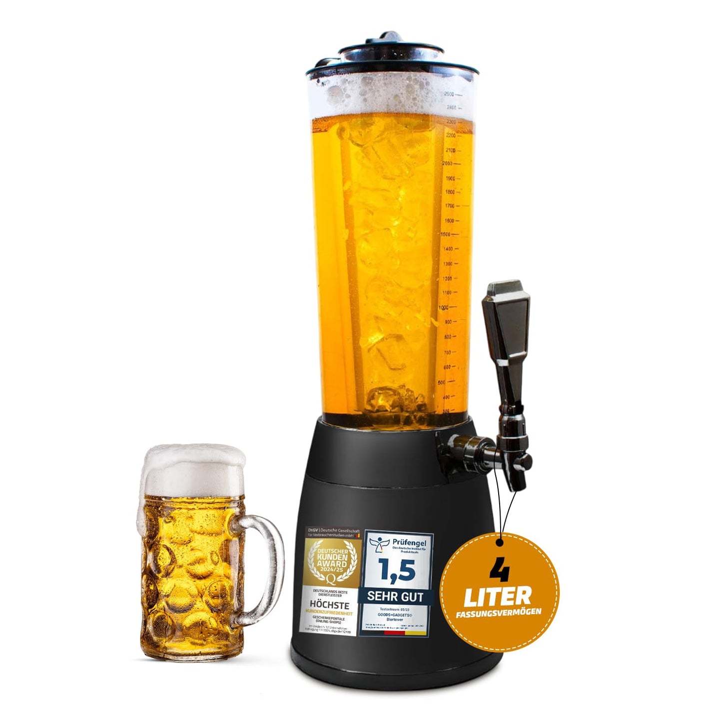 4.0L beer column tap tower cult beer tower drink column beverage dispenser beverage column with 1.3L ice cooling (black)