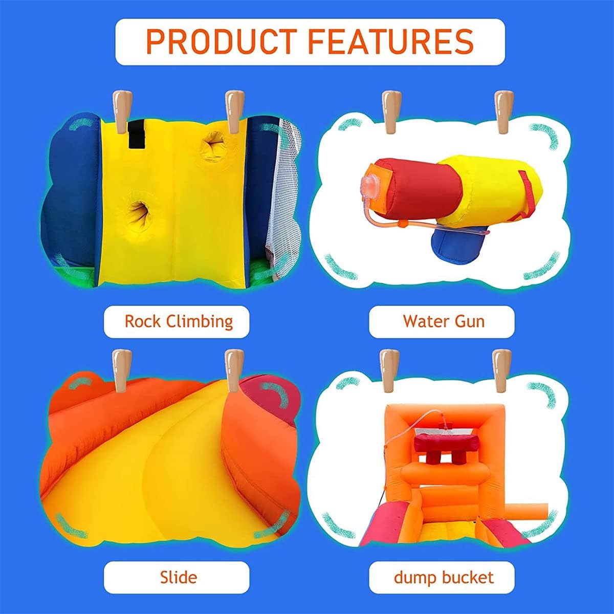 Ballsea Large Bouncy Castle with Blower, Dry/Wet Slide, suitable for children aged 3 to 10 years, Children's Bouncy Castle for Indoor or Outdoor use 320 x 280 x 232 cm