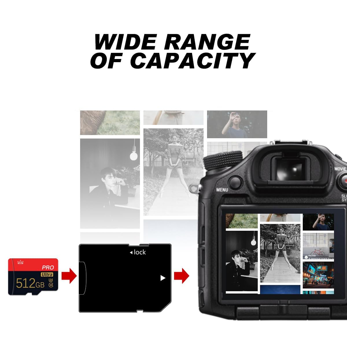 512GB Micro SD Card Class 10 Memory Card High Speed Mini SD Card with Adapter for Computer, Tachograph, Tablet, Drone.