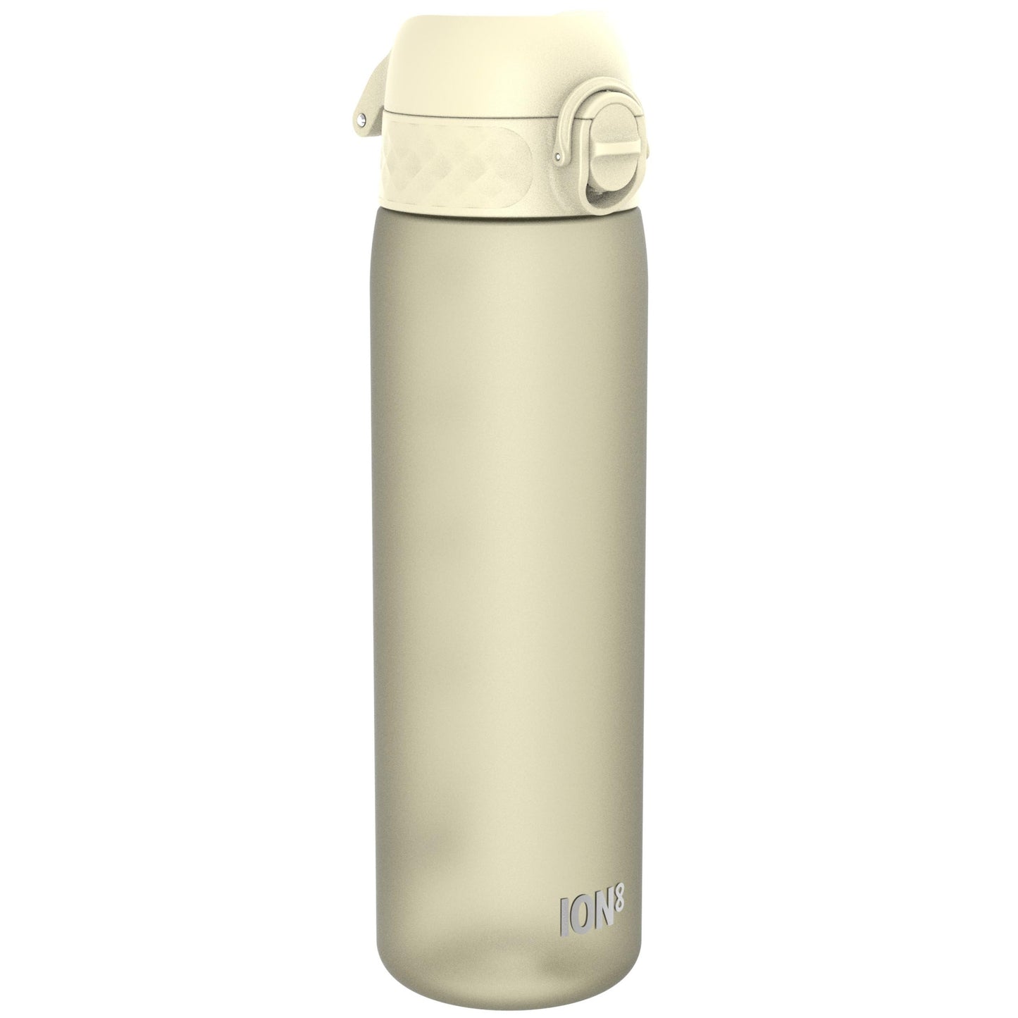 ion8 water bottle, 500ml, leak-proof, one-handed opening, secure locking, dishwasher safe, BPA-free, carrying handle, flip lid, easy to clean, climate-neutral, creamy white.