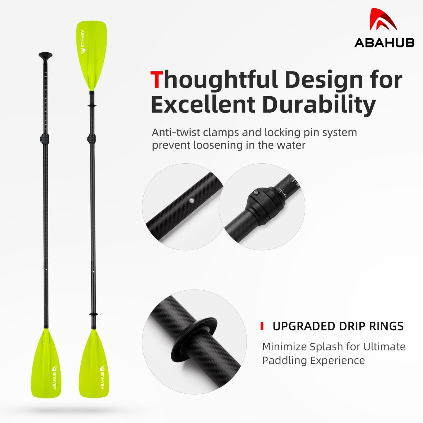 Abahub 4-piece Carbon SUP Paddle/Kayak Oar, adjustable Stand up Paddleboard Paddle, Lightweight Carbon Shaft with green plastic blade