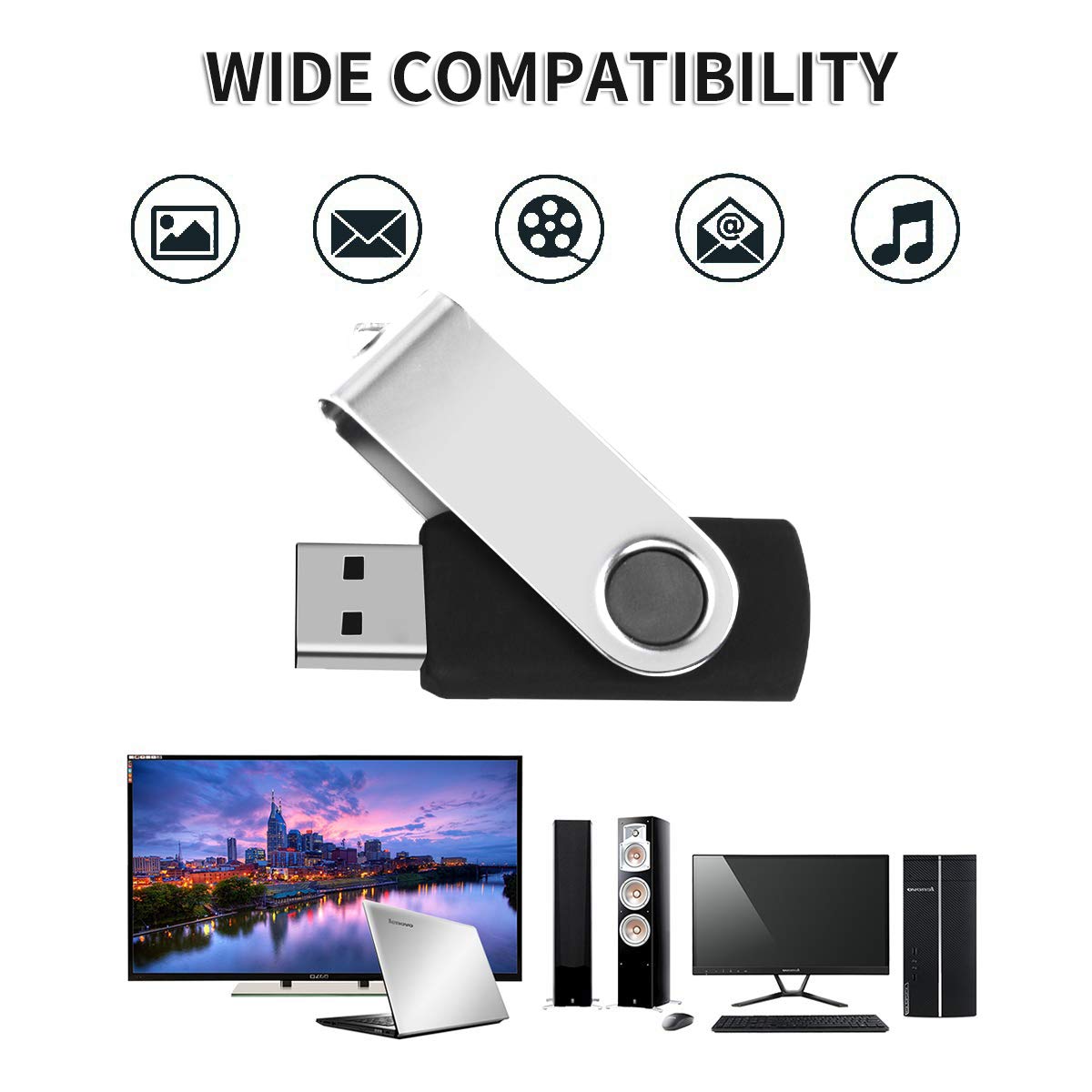 USB Sticks 8GB 10 Pack, AreTop USB 2.0 8GB 10 Pack 360 Degree USB Stick High Speed Data Storage Memory Stick (Black)