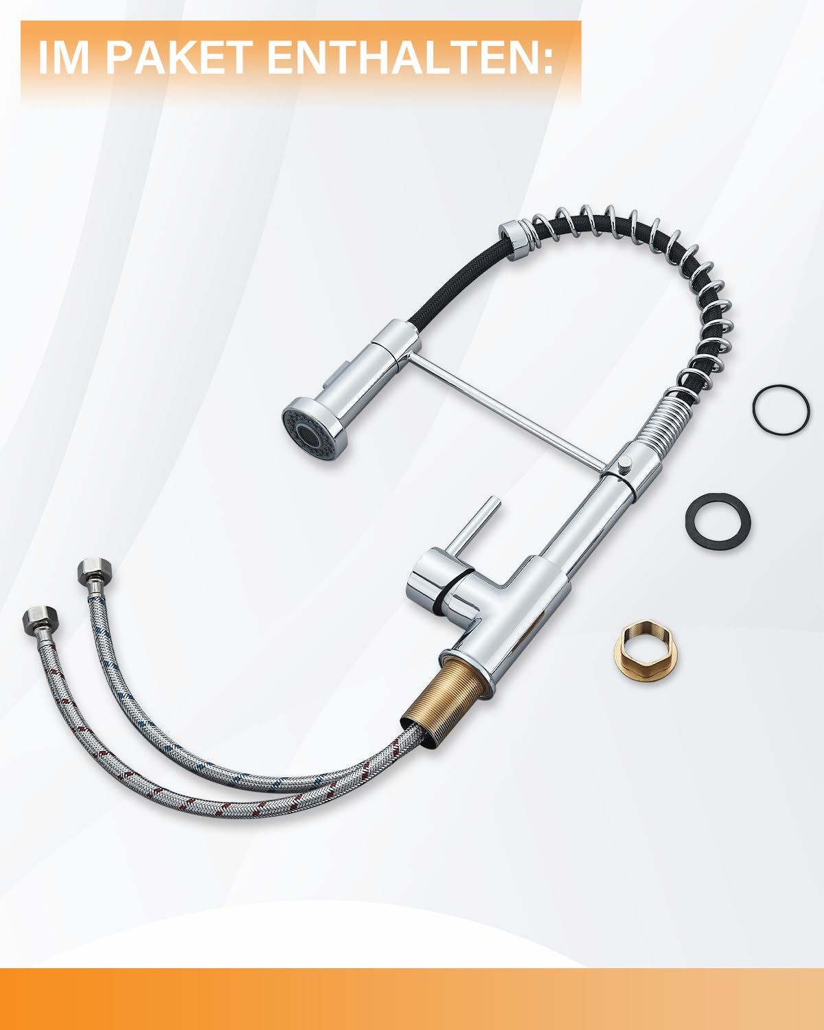 Hbronze shower kitchen faucet with pull-out sprayer, 360° swivel kitchen faucet, single handle sink faucet, high pressure stainless steel kitchen mixer tap, galvanic.