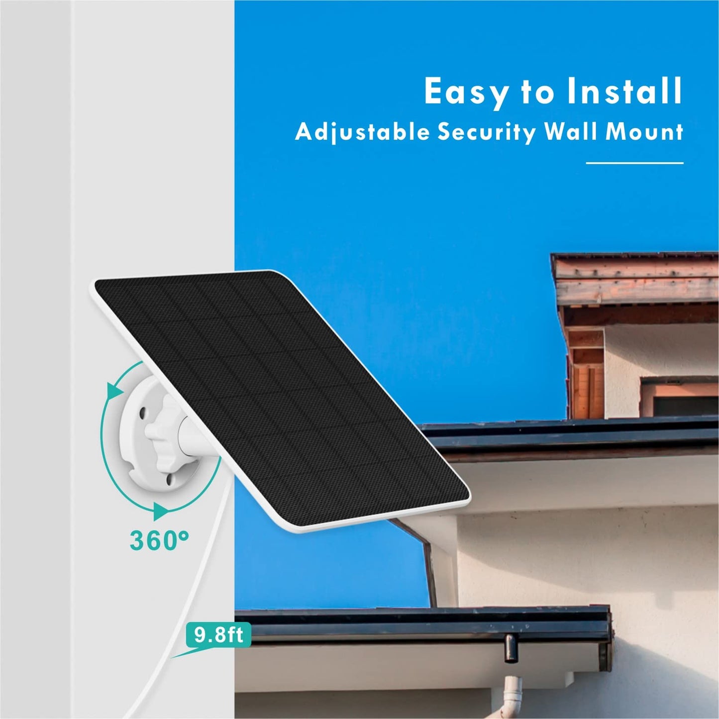 Solar panel for outdoor battery surveillance camera, 6W USB solar module compatible with battery-operated camera, solar panel with 9.8ft charging cable, adjustable security wall mount (2 Pack)