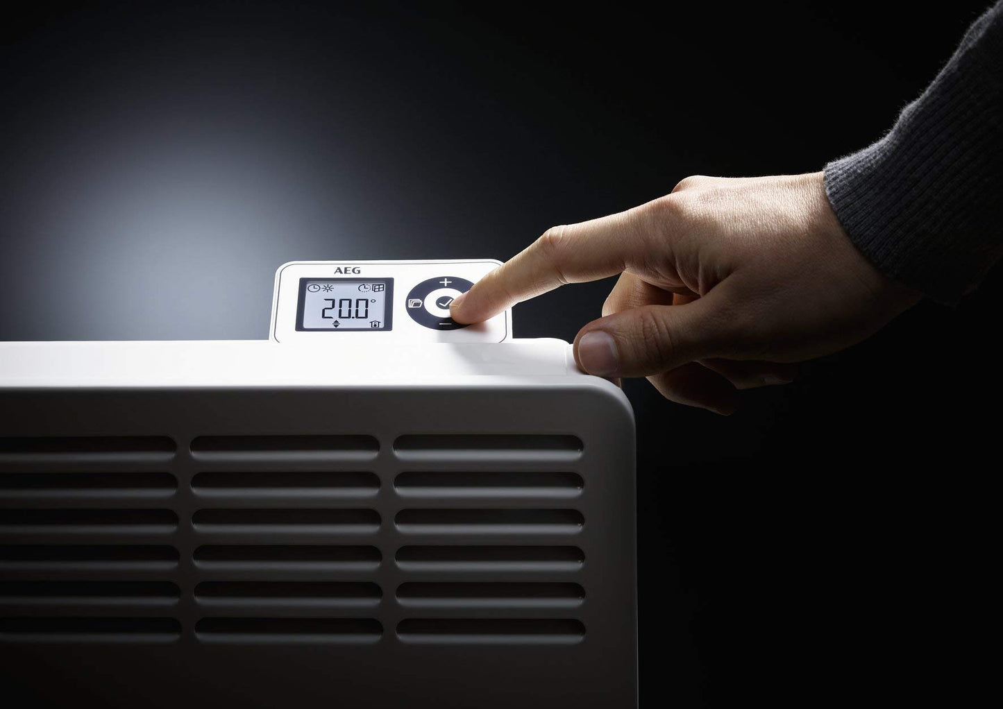 AEG Wall Convector WKL 755, electric heater energy-saving, 750 W for approx. 9 m², TÜV tested, LCD display, weekly timer, 236532