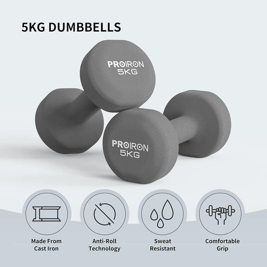 PROIRON Neoprene Dumbbells Set for Women with Stand (3 pairs of 2kg, 3kg, 5kg)