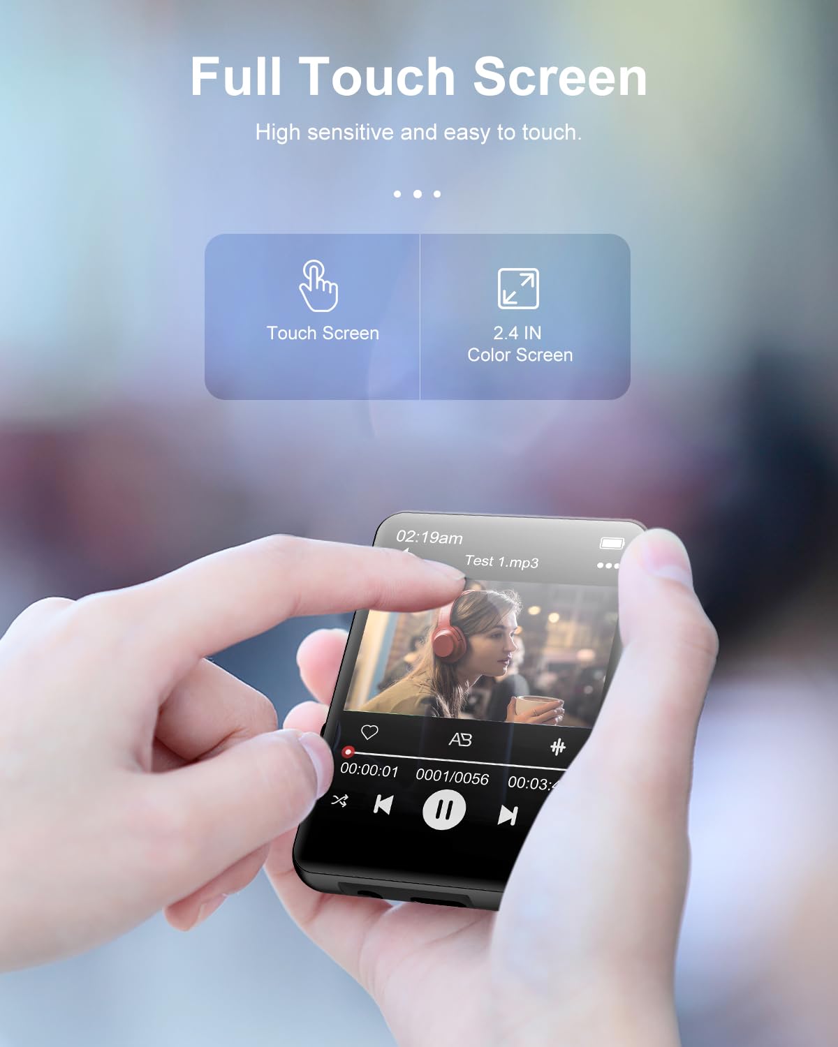 64GB MP3 player Bluetooth 5.3, HiFi lossless sound music player with speaker, voice recorder, FM radio, 2.4 inch full touch screen metal body MP3, supports up to 128GB.