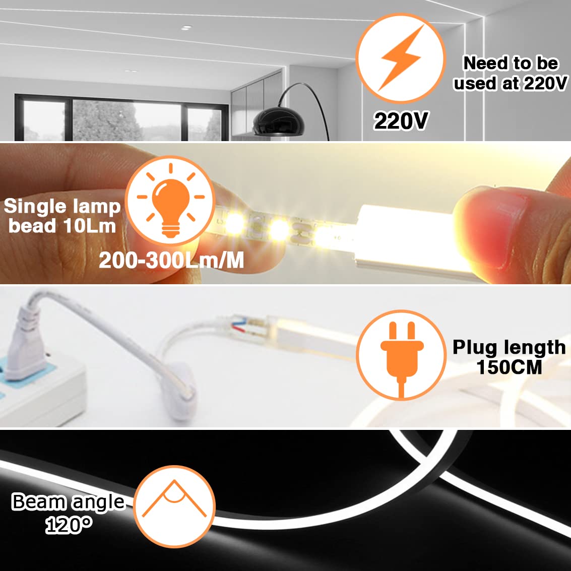 SUCIKORIO Neon Led Strip 50m, 230V Waterproof Fireproof IP65 Neon LED Strip White 6000K LEDs String Lights Outdoor 120 LED/M Flexible DIY Light Strip with Power Supply for Indoor Outdoor Decoration