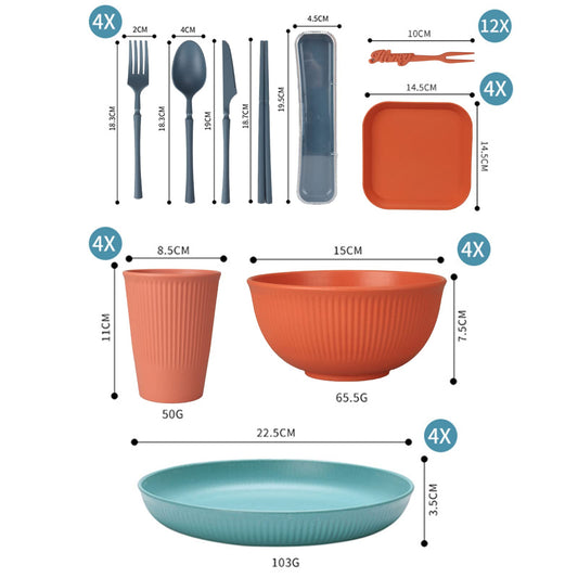 48 Piece Unbreakable Dinnerware Set, Reusable Camping Plasticware for 4 People Picnic Lightweight Colorful Grill Plastic Serving Plates Bowls Utensils
