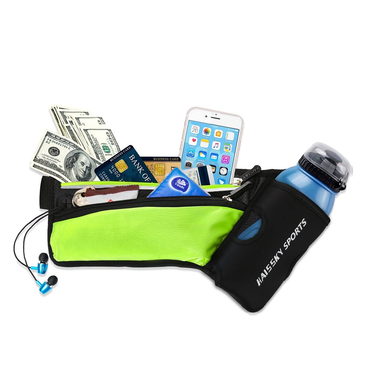 Guzack waist bag for water bottle, sports waist pack for outdoor fitness like cycling, hiking, and walking. Running belt fits phones up to 7.0", bottle not included.