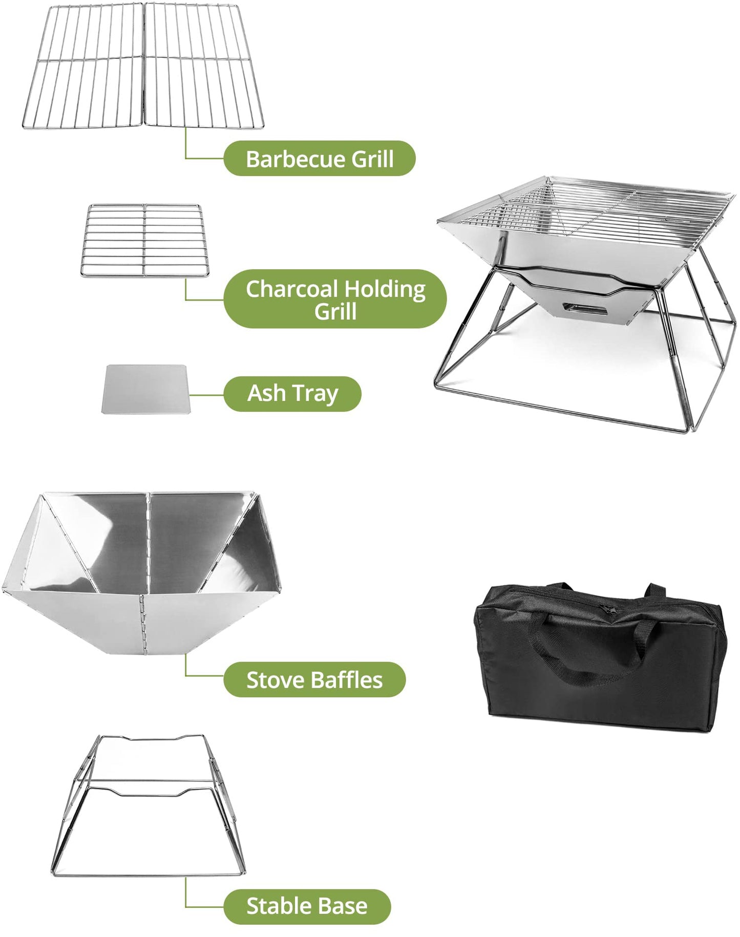 QWORK® Folding Camping Fire Pit Fire Basket made of stainless steel for garden camping outdoor activities (square)